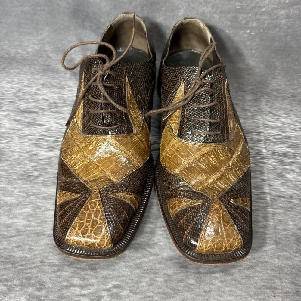 Vintage David Eden Lizard Skin Alligator Patchwork Oxford Dress Shoes Mens 9.5